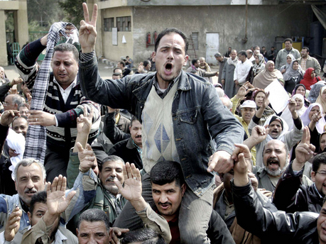 Mansoura, Egypt, February 17: Six days after the fall of Mubarak, 1,200 workers at an oil and soap factory go on strike. Workers struggle has continued and intensified after the fall of the Washington-backed tyrant. 