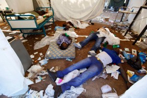 Bringing "democracy" to Libya: Black Libyans murdered by racist, pro-NATO "freedom fighter". The victims were massacred while in a medical tent near the Abu Salim district of Tripoli.