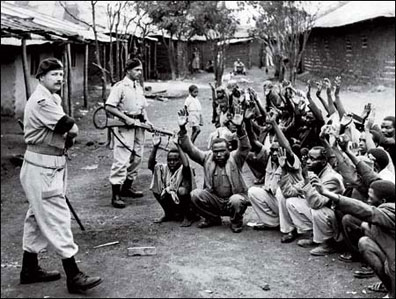 Murdering British colonialists round up suspected Kenyan independence fighters during Mau Mau uprising from 1948-1952. As the NATO assault on Libya shows, Western imperialists are once again resorting to old style colonialist methods in Africa. 