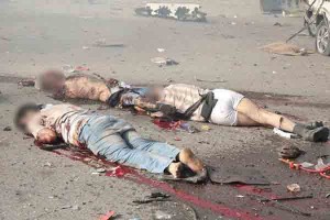 Damascus, 10 May: Some of the victims of a terror bomb blast by the Western-backed “rebels” in Syria