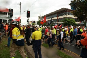 Brisbane, 2 May 2014: Trade unionists and anti-racists pursue the Australia First Party and Golden Dawn fascists.