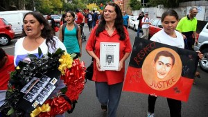 14 February 2014: TJ’s mother leads a large march to protest the 10th anniversary of the police murder of TJ Hickey and the ten years of racist cover-up by the police and state authorities.