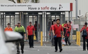 Workers leaving work at Toyota’s Altona plant. An estimated 2500 jobs in total will be lost as a result of the closure of Toyota’s assembly plants in Australia. The combined impact of the announced closures of the Holden, Ford and Toyota plants and the flow on effects to supplier firms will see up to 50,000 workers lose their jobs in the automotive sector.