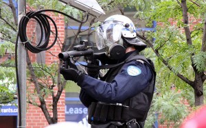 Spain, 20 July 2012: Police fire rubber bullets at protesters opposing public sector worker wage cuts.