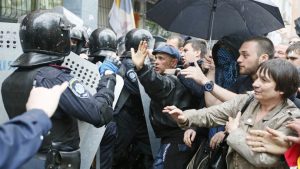 Odessa, 4 May 2014: Heavily armed Ukrainian police unleashed against anti-government protesters.