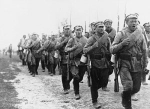 March 1920. Troops from the counter-revolutionary Russian White Army march forward.